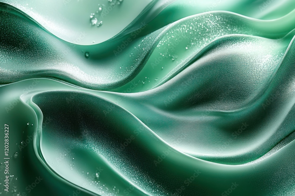 Aufkleber abstract flowing green fabric with soft waves and subtle water droplets in background