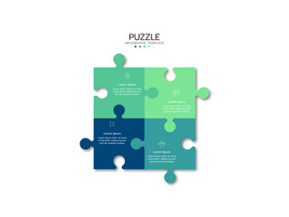 Puzzle infographic with the four-piece business presentation. Circle infographics. 4-step puzzle round process diagram.