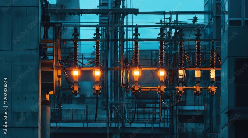 Poster a power station with multiple generators running in sync.