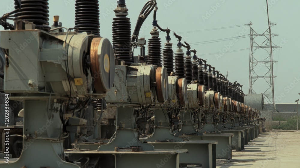Poster a power station with multiple generators running in sync.