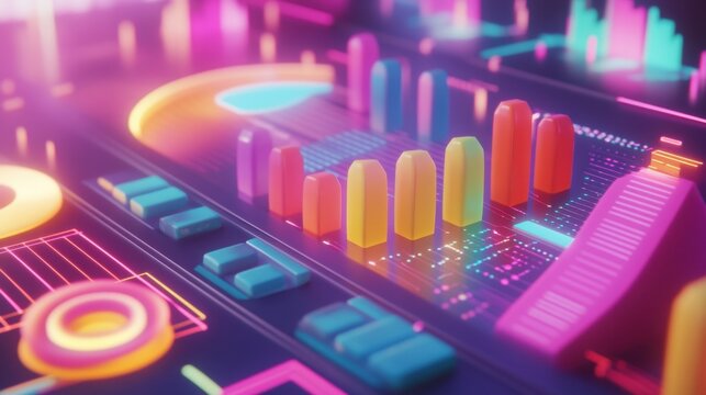 A vibrant D graph on a glowing digital interface, symbolizing data analysis and insights.