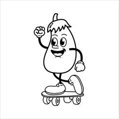 Cute and fun retro eggplant cartoon character vector illustration. Cool and fun eggplant character print design.