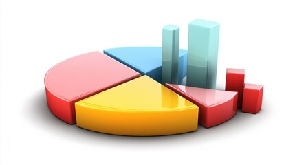 Obraz premium Colorful pie charts and bar graphs on a digital screen representing market research.