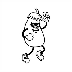 Cute and fun retro eggplant cartoon character vector illustration. Cool and fun eggplant character print design.