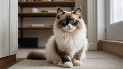 Chocolate point ragdoll cat in the living room