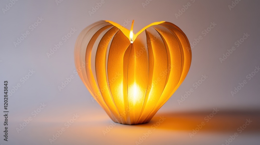 Poster heart-shaped lamp with warm glow illuminating a soft background, creating a cozy atmosphere
