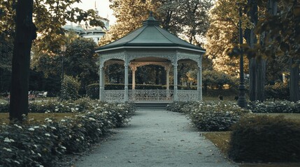 Obraz premium Elegant gazebo in a lush garden park.