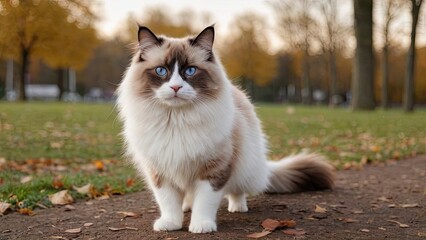 Obraz premium Chocolate point ragdoll cat in the park