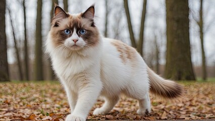 Chocolate point ragdoll cat in the park