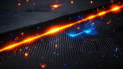 Obraz premium Abstract Carbon Fiber Texture with Glowing Orange and Blue Energy Lines