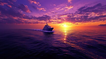 Fototapeta premium Luxury yacht sailing at sunset.
