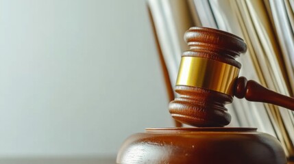 Close-up of a gavel resting on a wooden desk with legal documents, symbolizing law changes and judicial decisions in the legal system.