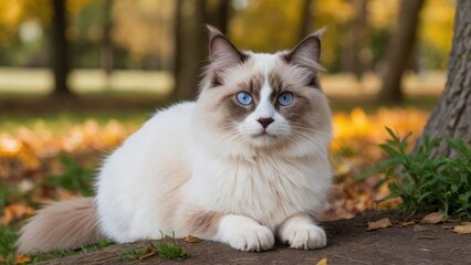 Obraz premium Chocolate point ragdoll cat in the park