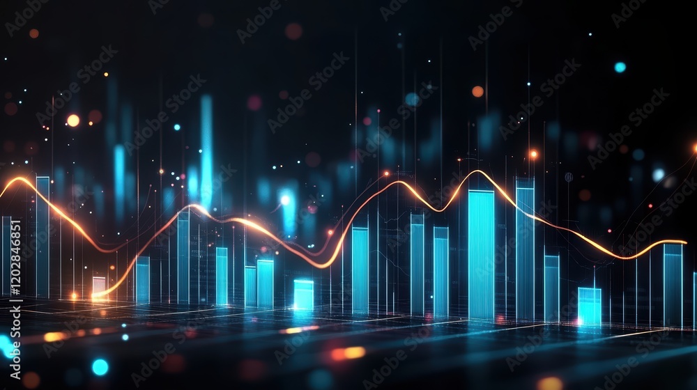 Poster dynamic financial data visualization with glowing neon graphs digital environment concept of analyti