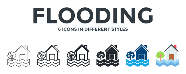 Naklejka premium Flooding Icon In Different Style Vector Illustration. Designed In Thin Line, Regular Line, Bold Line, Glyph, Color Fill, And Flat Style Can Be Used For Web