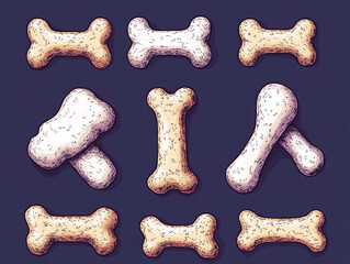 Dog Bone Treats Collection - Vintage Style Illustration