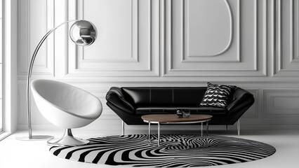 Modern Black and White Living Room Decor with Zebra-Inspired Accents