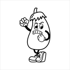 Cute and fun retro eggplant cartoon character vector illustration. Cool and fun eggplant character print design.