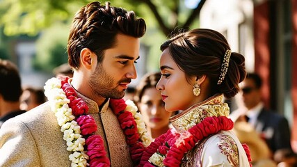 Indian bride and groom at amazing hindu wedding ceremony