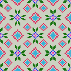 Seamless pixel background with floral pattern