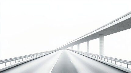 A highway road with white lines, a bridge in the background, a minimalistic and simple design, against a white background