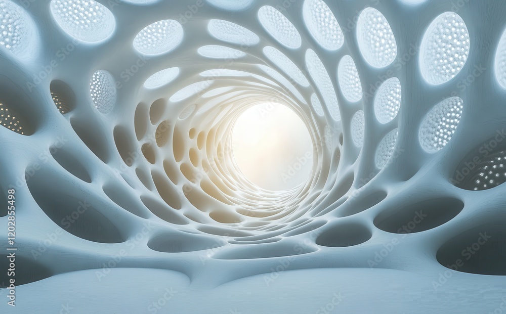 Poster abstract 3d tunnel with organic shapes and soft lighting creating a dreamlike atmosphere in a calm a