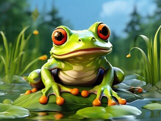 Fototapeta premium the AI Image Generator, Vivid Green Frog Resting