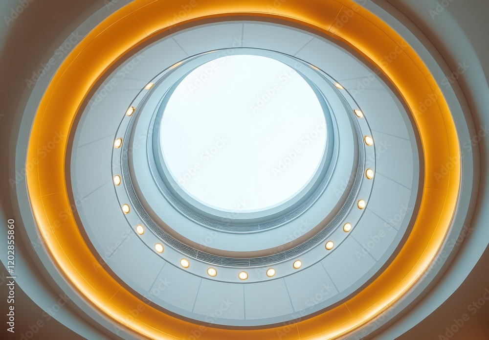 Poster abstract architectural design featuring circular light fixtures and elegant lines emphasizing modern