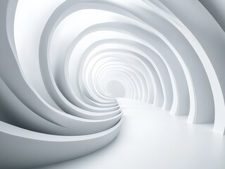 Obraz premium Abstract Architectural Design Featuring Curved White Walls and Smooth Surfaces in a Light-Filled Space, Evoking a Sense of Infinity and Modern Minimalism