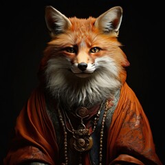 Obraz premium the AI Image Generator, Elegant Anthropomorphic Fox in Ornate Attire Under