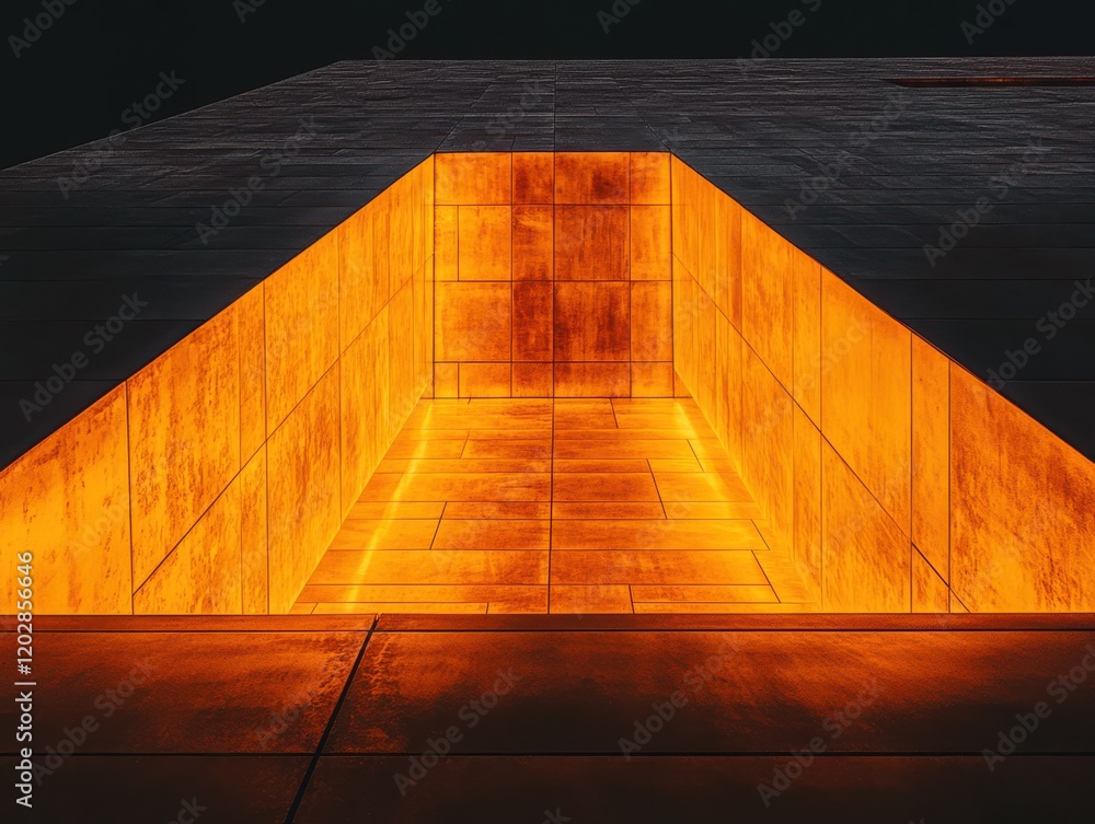 Poster abstract architectural design with illuminated pathway highlighting modern geometry and warm light i