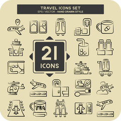 Icon Set Travel. related to Holiday symbol. hand drawn style. design editable