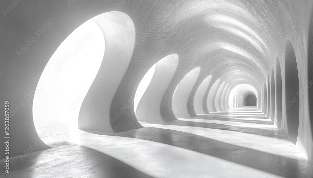 Aufkleber abstract architectural space with soft curved lines and silhouetted openings illuminated by natural 