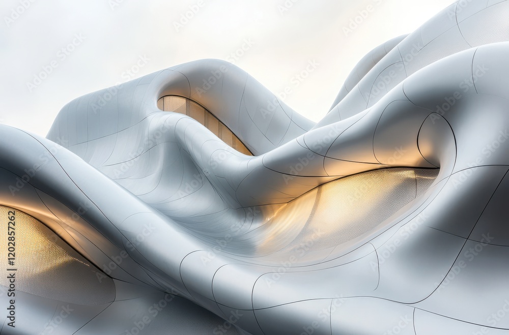 Poster abstract architectural structure with flowing forms and soft curves in a smooth, textured surface, i