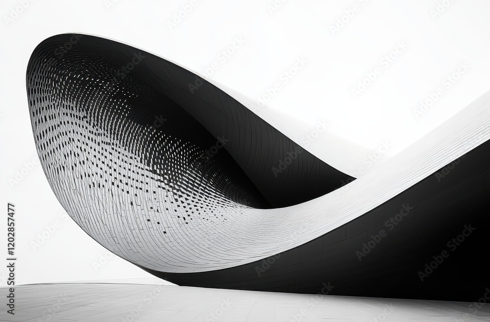 Poster abstract architecture with graceful curves in monochrome, featuring a modern design that blends blac