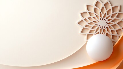 Abstract Cream and Orange Geometric Mandala Background with Sphere