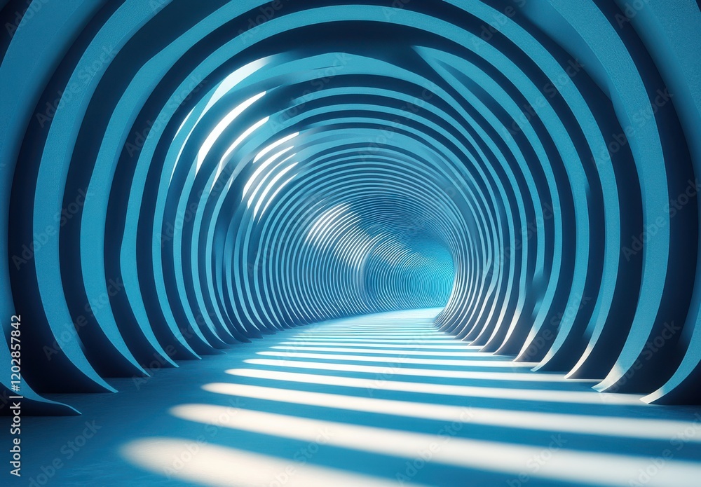 Poster abstract blue tunnel design with swirling patterns and light shadows creating a futuristic and seren