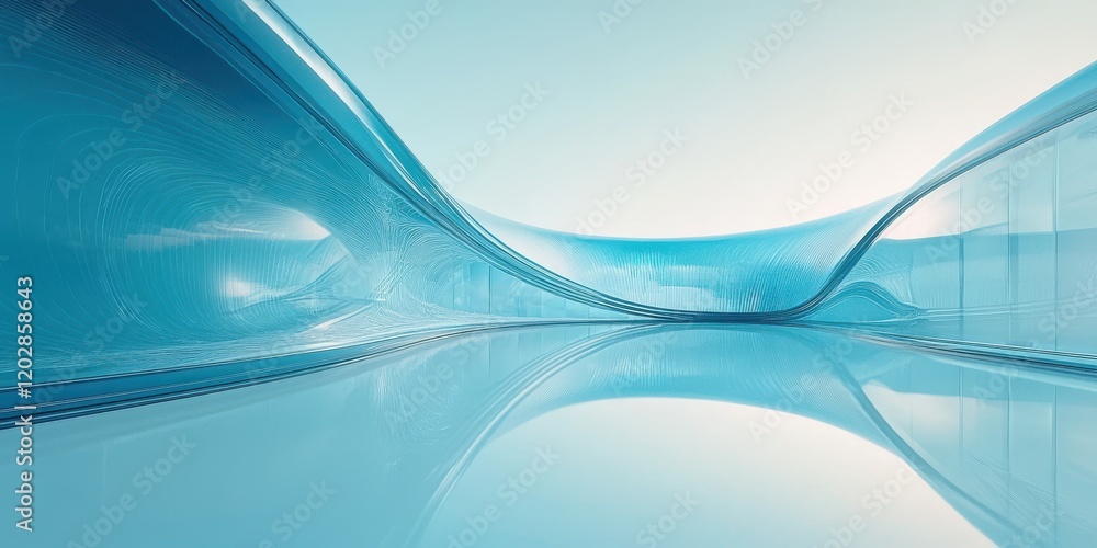 Poster abstract design showcasing flowing blue waves and smooth surfaces, creating a serene and tranquil at