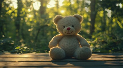 A plush teddy bear with a brown body, dark nose