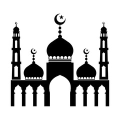 Islamic Mosque Silhouette with Minarets and Crescent Moon Design