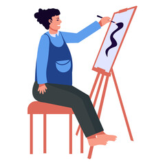 Artist Painting Character Isolated on White Background. Vector Cartoon Illustration