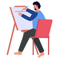 Artist Painting Character Isolated on White Background. Vector Cartoon Illustration