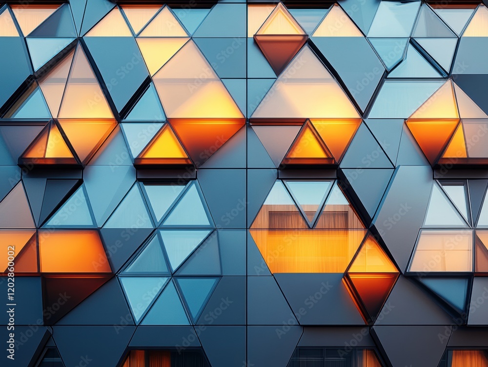 Poster abstract geometric patterns in modern architecture showcasing glass and light interplay on a wall wi