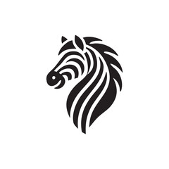 Zebra Head Logo Design, Black and White Zebra Icon Template, Animal Silhouette in Doodle Cartoon Style