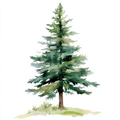 watercolor spring woodland pine tree, clipart, on white background