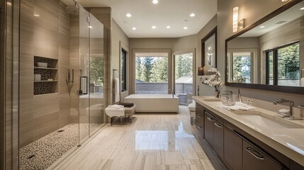 Modern Bathroom with Large Shower and Double Vanity