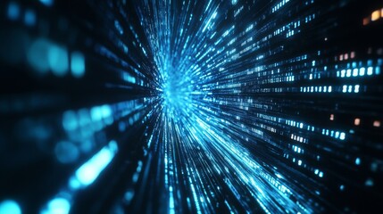 contemporary big data display, parallel illuminated bars, varying heights animation style, deep space blue background gradient, sequential light pattern, modern tech aesthetic, rhythmic vertical data