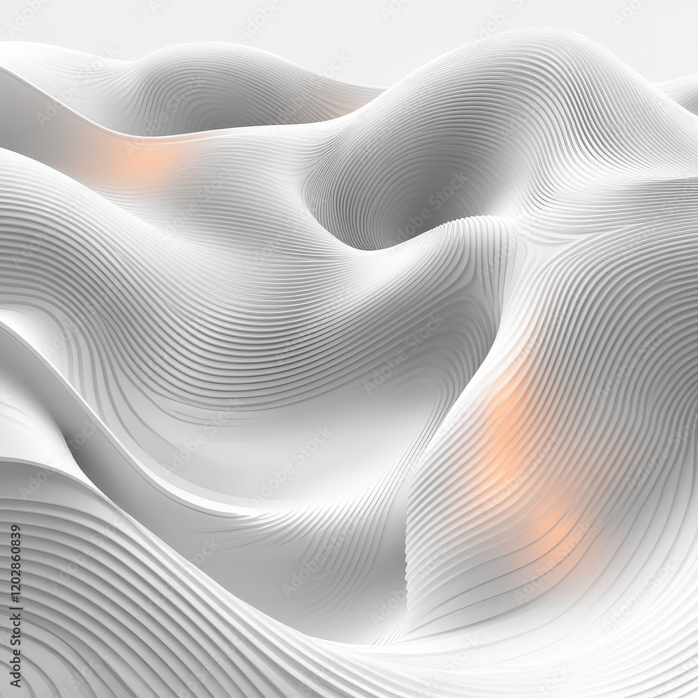 Poster abstract minimalistic white waves with smooth curves and gentle gradients create a serene landscape,