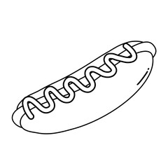 sausage with bun and mustard sauce, outline element