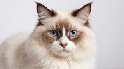 Obraz premium Portrait of Chocolate point ragdoll cat on grey background